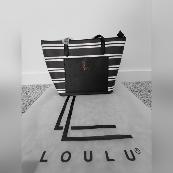 Loulou Bags Handbags - Loulu Black and White Striped Tote Bag